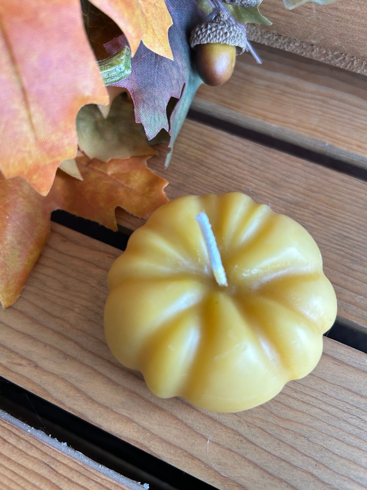 Small Beeswax Pumpkin Candle - 2.5” wide x 1.75” tall