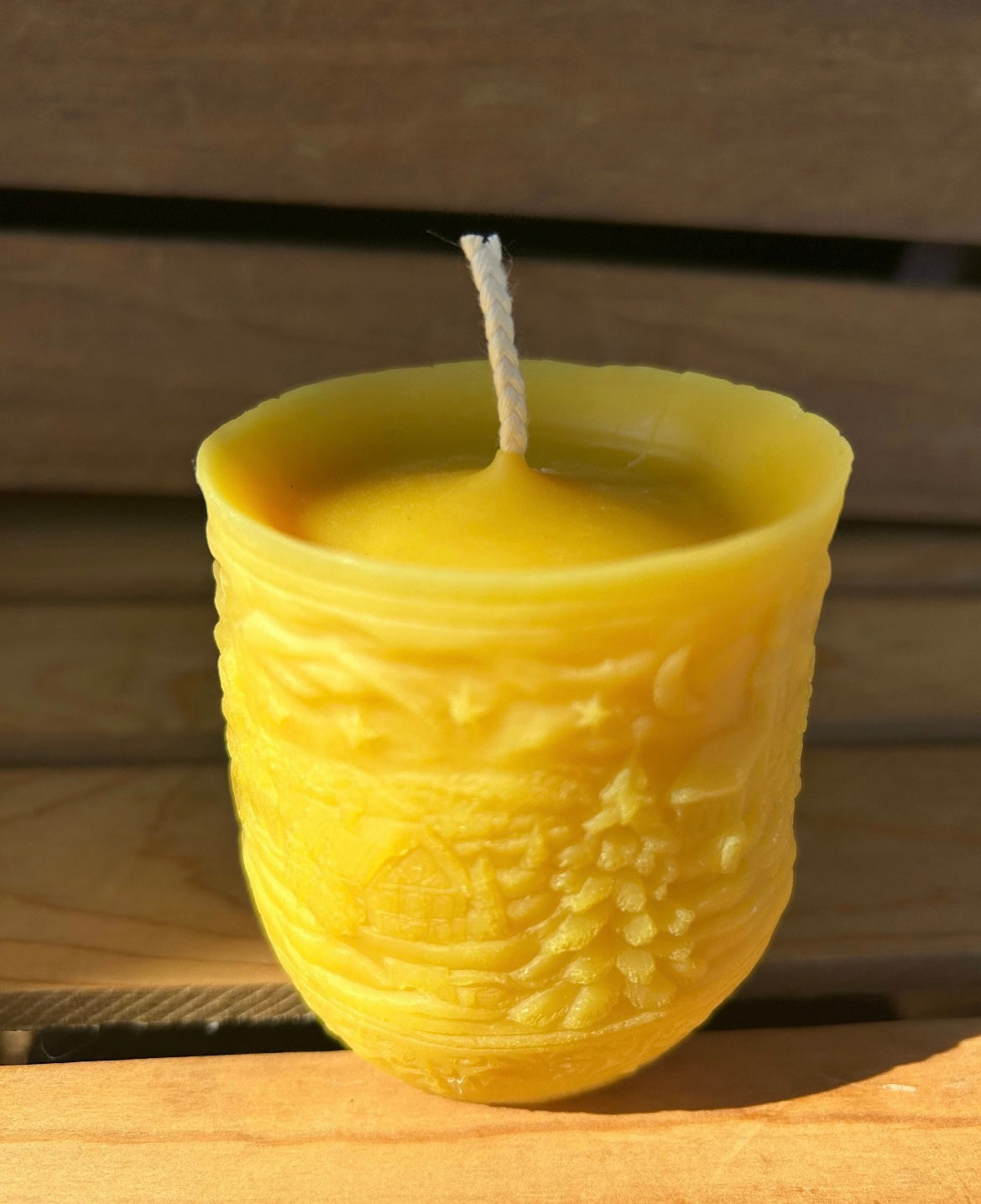 Winter Scene Beeswax Candle - Pillar Candle - Swirled Beeswax Pillar Candle
