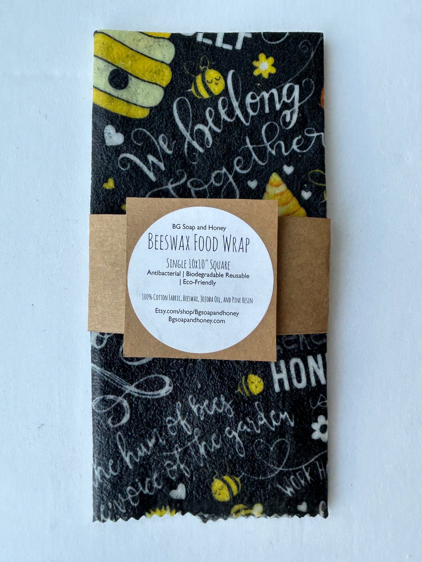 10” x 10” Square- Beeswax Food Wrap- Reusable Food Wrap- Food Storage- Green Living- Eco Friendly Kitchen