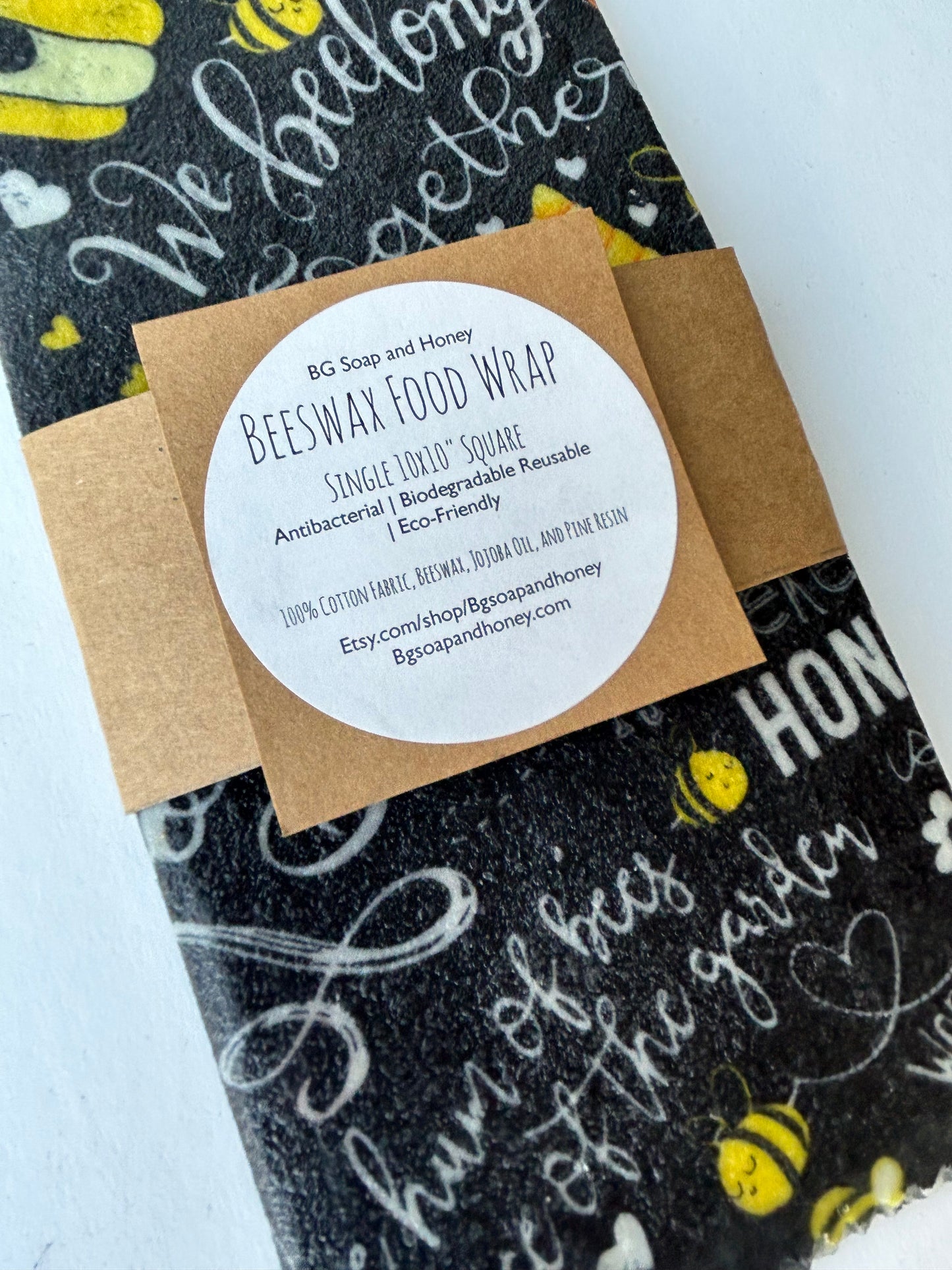 10” x 10” Square- Beeswax Food Wrap- Reusable Food Wrap- Food Storage- Green Living- Eco Friendly Kitchen