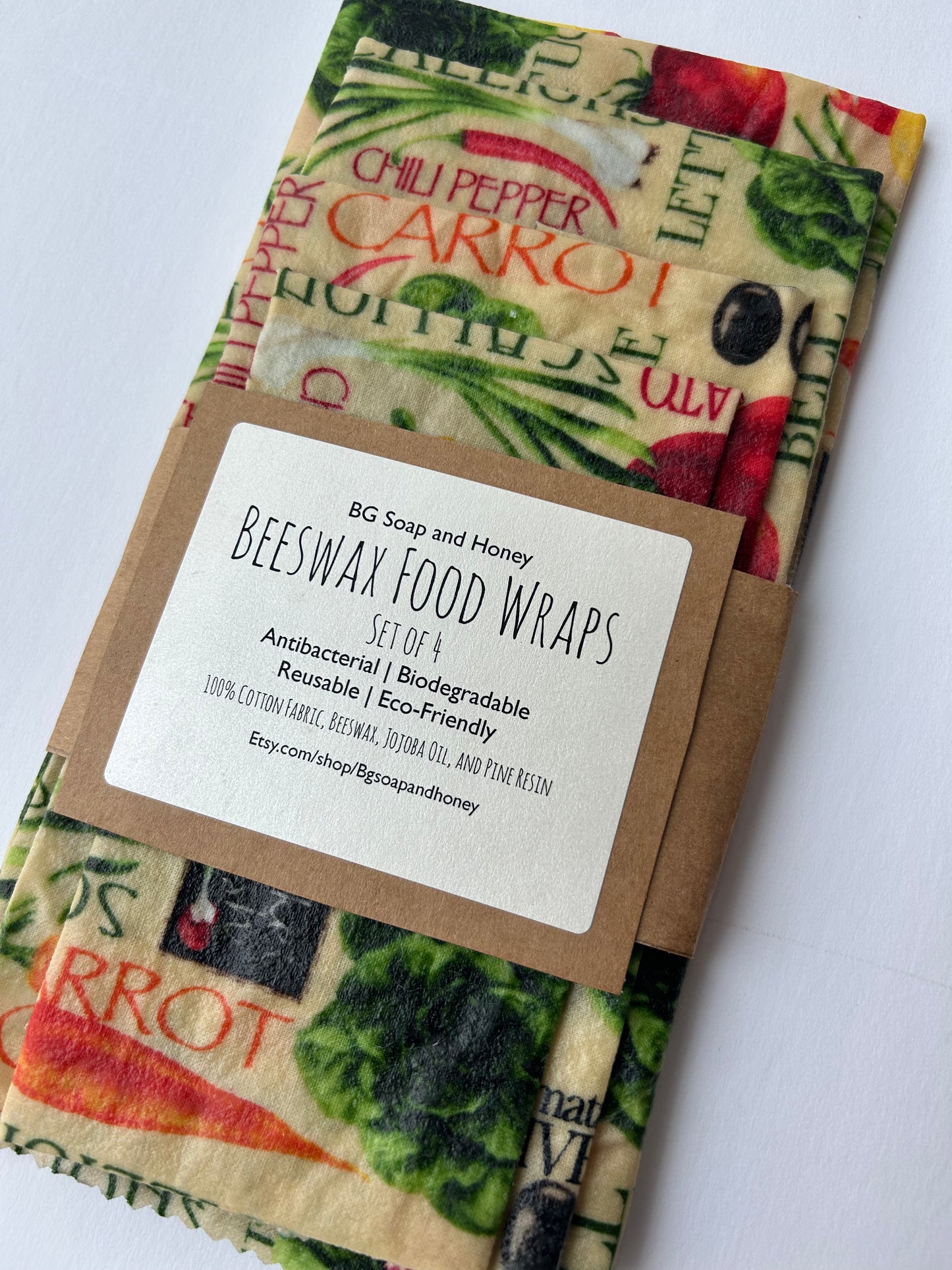 Beeswax Food Wrap Set of 4 - 6 patterns to choose from- Reusable Food Wraps - Food Storage - Green Living - Eco Friendly Kitchen