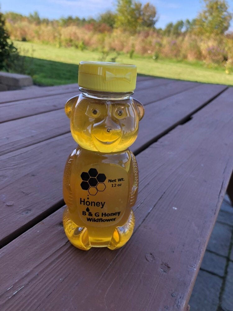 Honey-12oz Honey Bear- Raw Wildflower Honey- Pure Raw Honey- Pure Honey- BPA Honey Bear- New York Honey