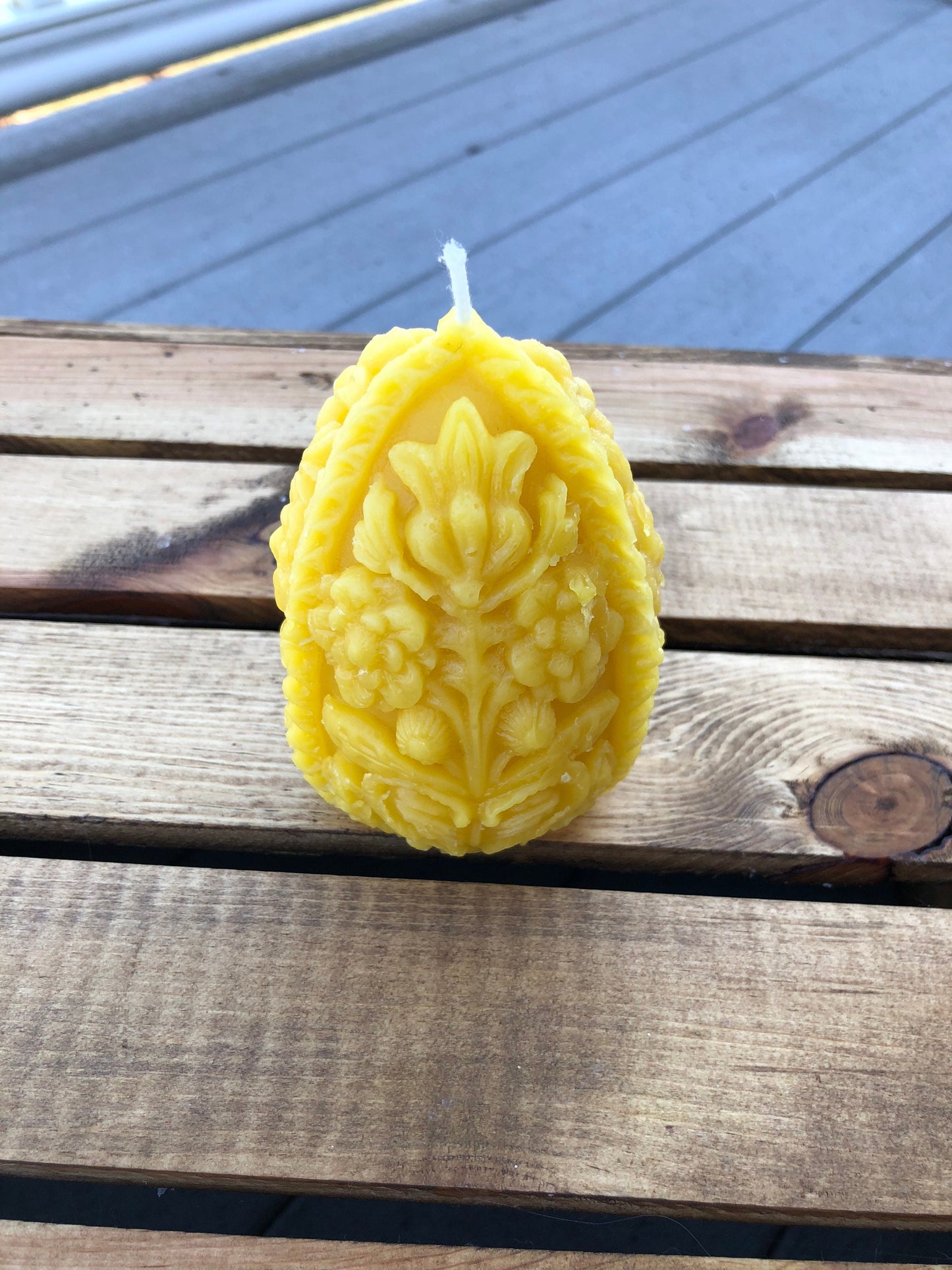 Carved Egg Beeswax Candle - 4”tall x 3”wide