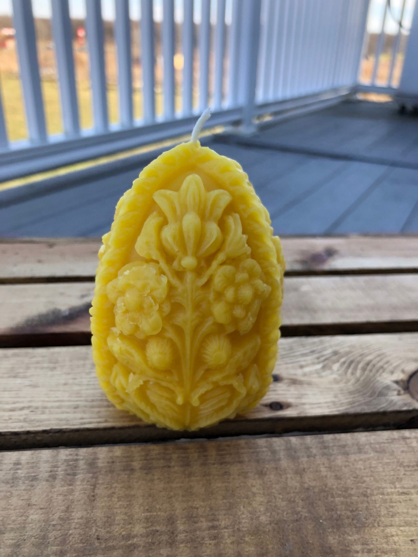 Carved Egg Beeswax Candle - 4”tall x 3”wide