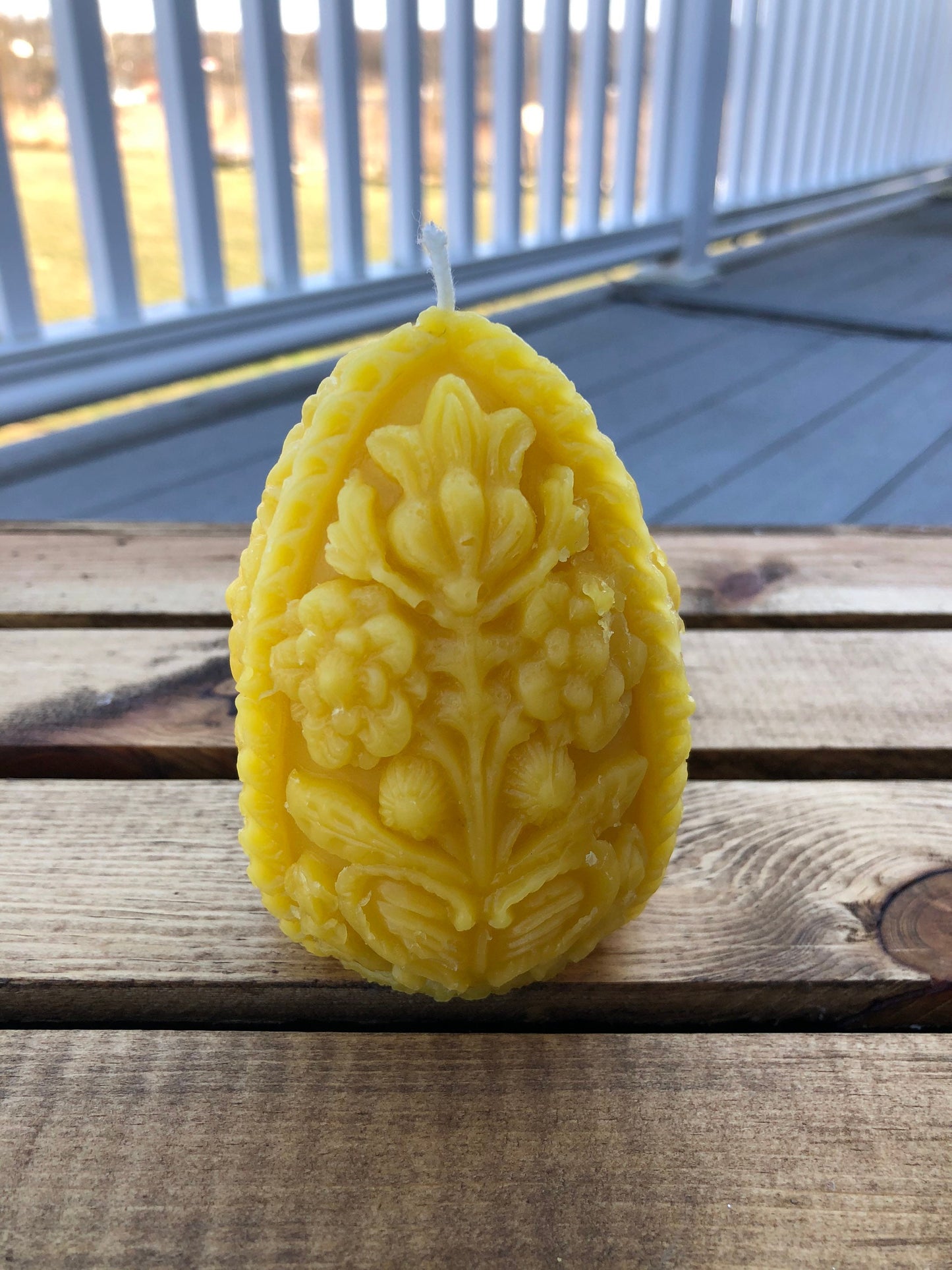 Carved Egg Beeswax Candle - 4”tall x 3”wide