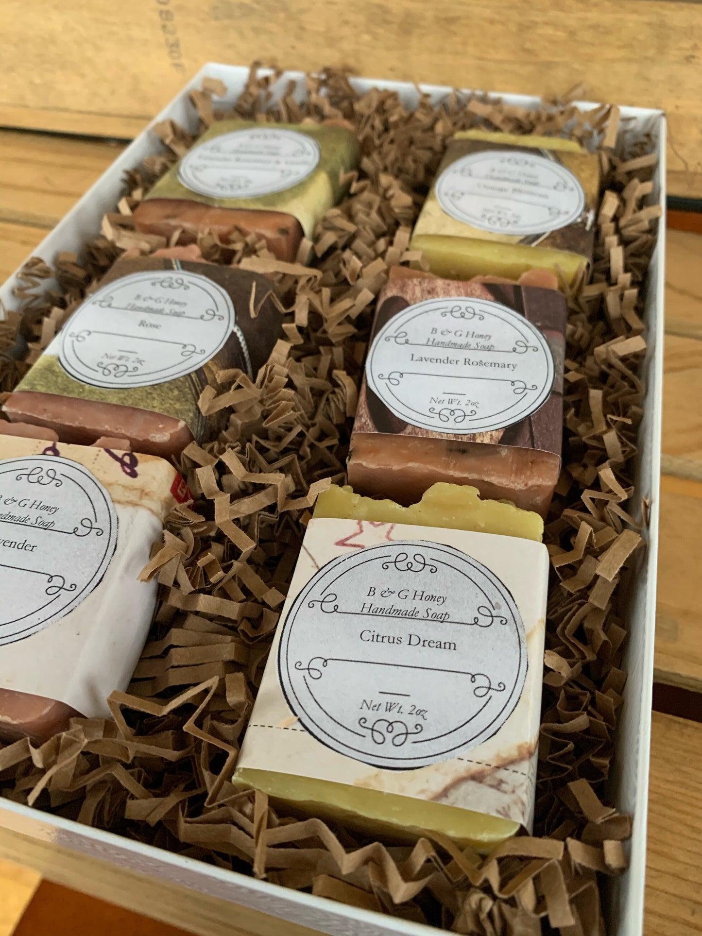 Soap Sampler Gift Package- 6 small bars of soap in a gift box