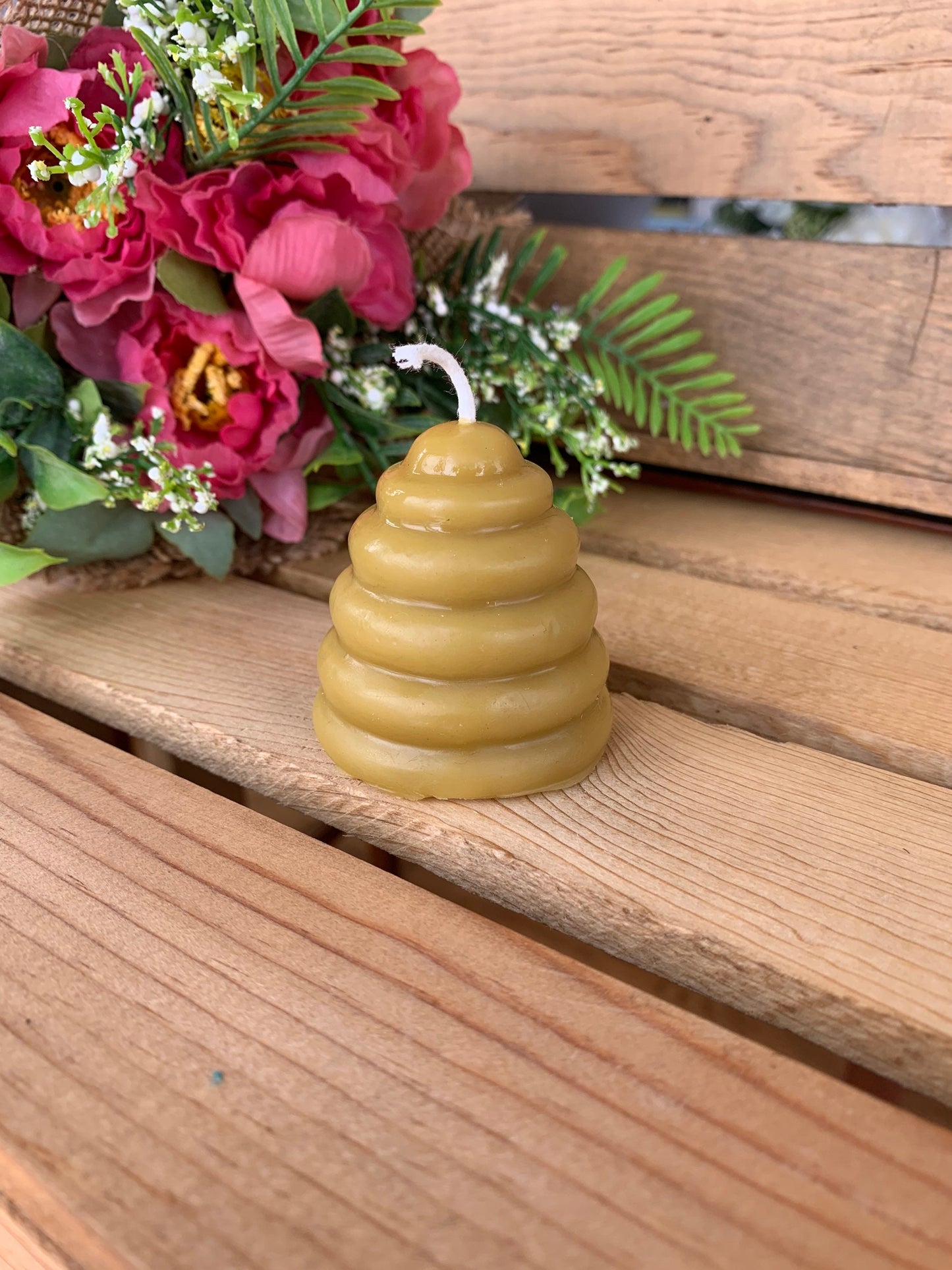 Bee Hive Beeswax Candle- 2” tall