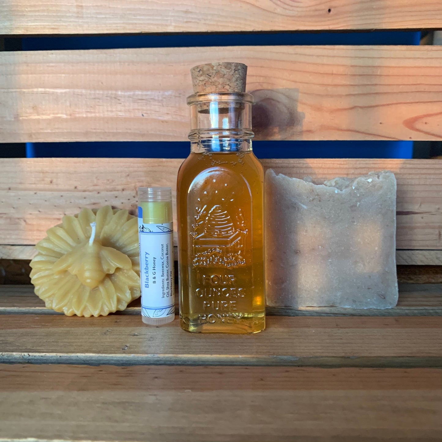 Gift Box- Gift Package- Mother’s Day- Vintage Honey Bottle- Vanilla Oatmeal Soap- Lip Balm- Lotion or Beeswax Sunflower and Honeybee Candle