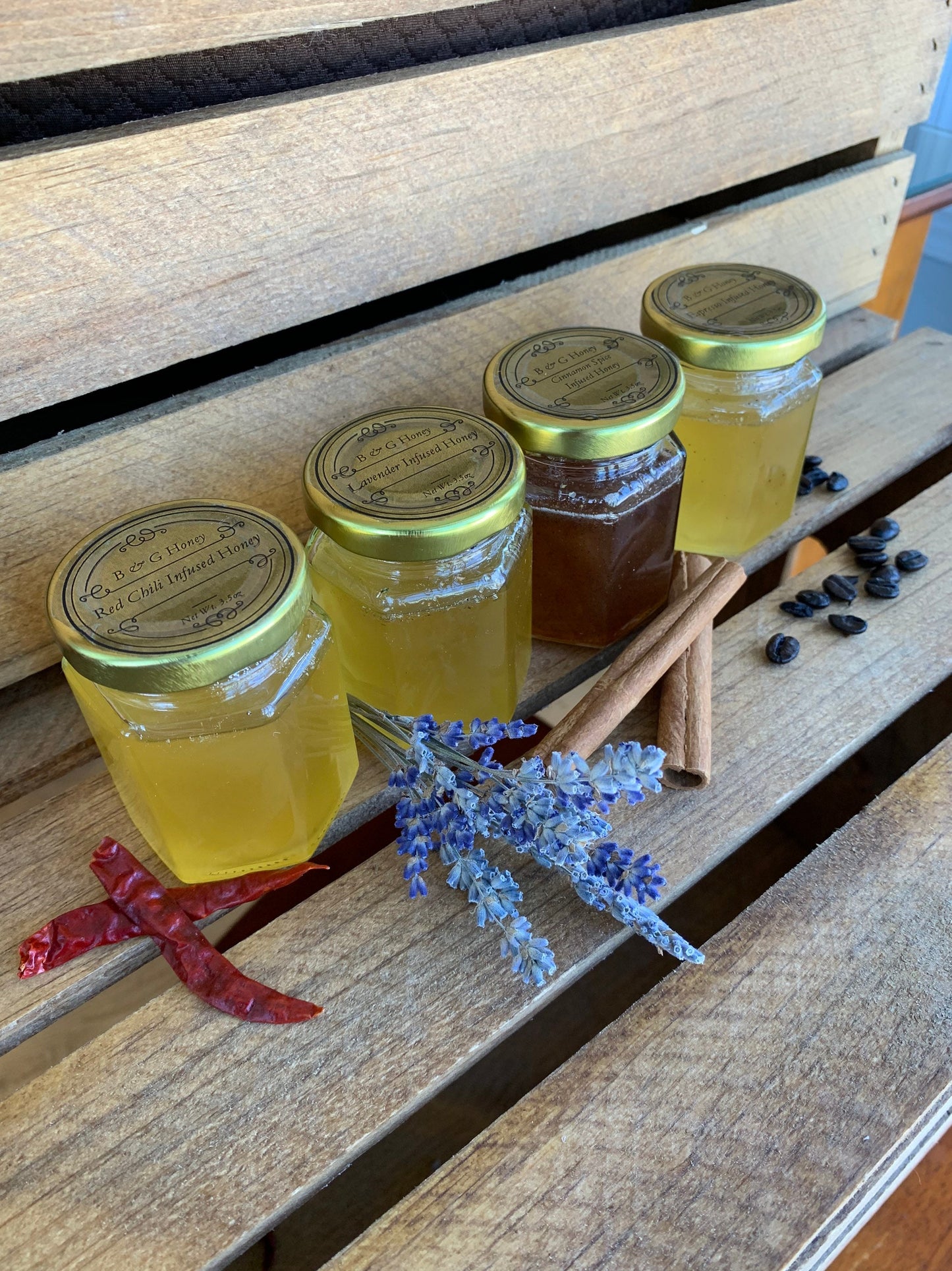 Infused Honey- Lavender Infused - Spiced Cinnamon - Red Pepper Honey- Cinnamon Vanilla- Espresso-3.5oz or 6oz