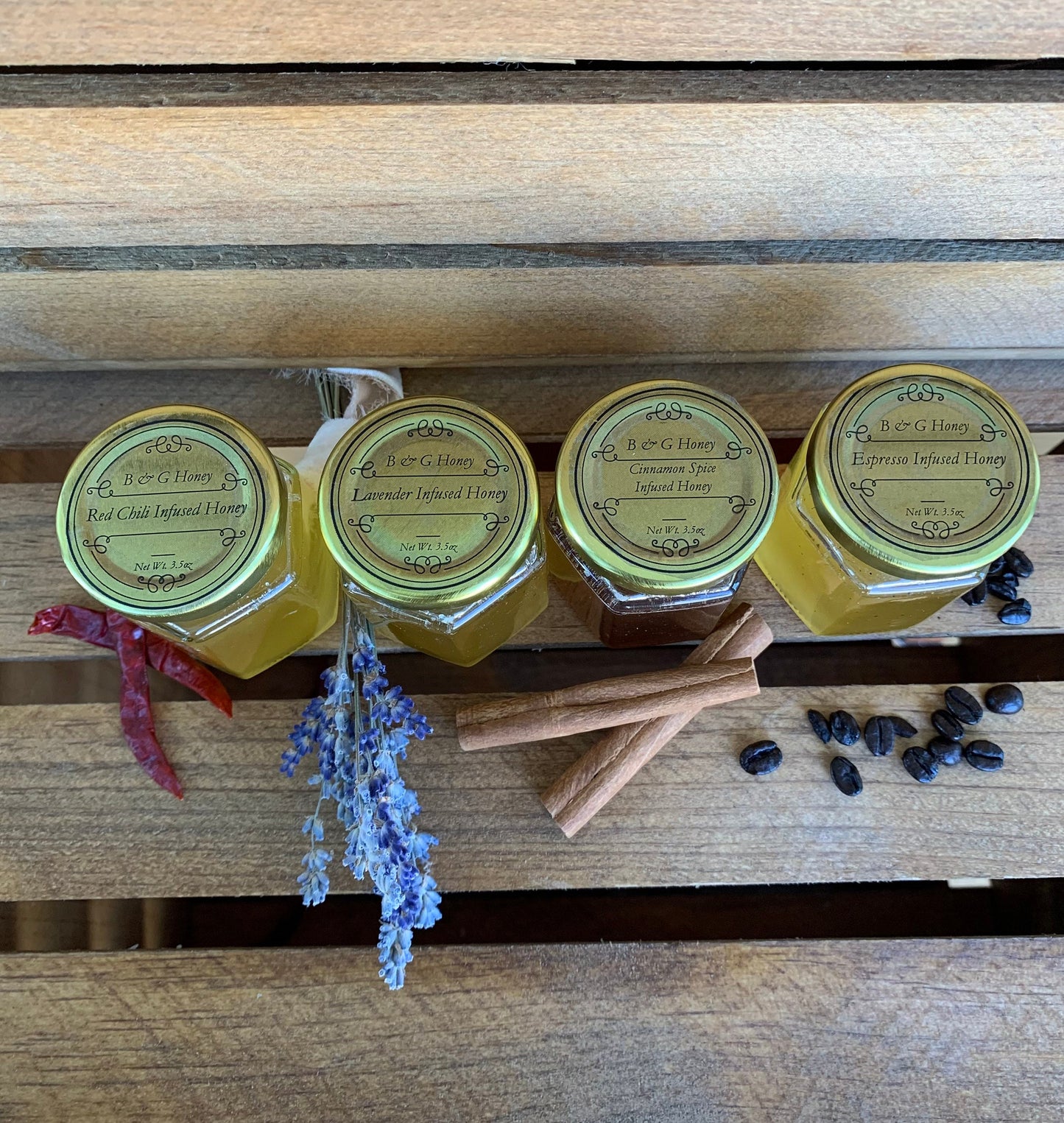 Infused Honey- Lavender Infused - Spiced Cinnamon - Red Pepper Honey- Cinnamon Vanilla- Espresso-3.5oz or 6oz