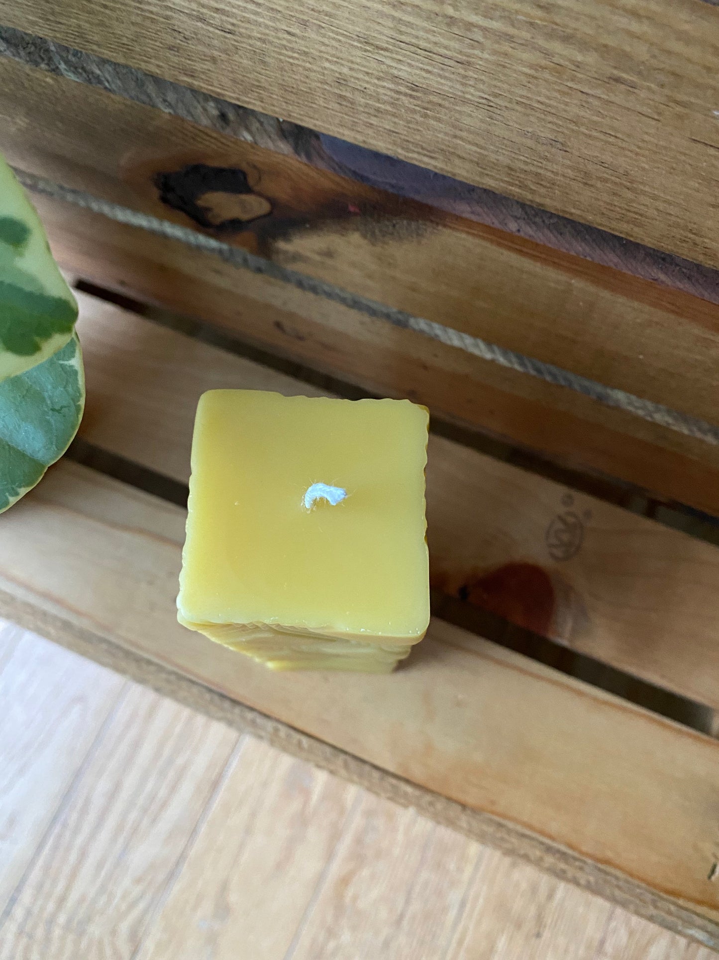 Beeswax Pillar Candle- Textured Plaid Patterned Pillar Candle- 5” tall