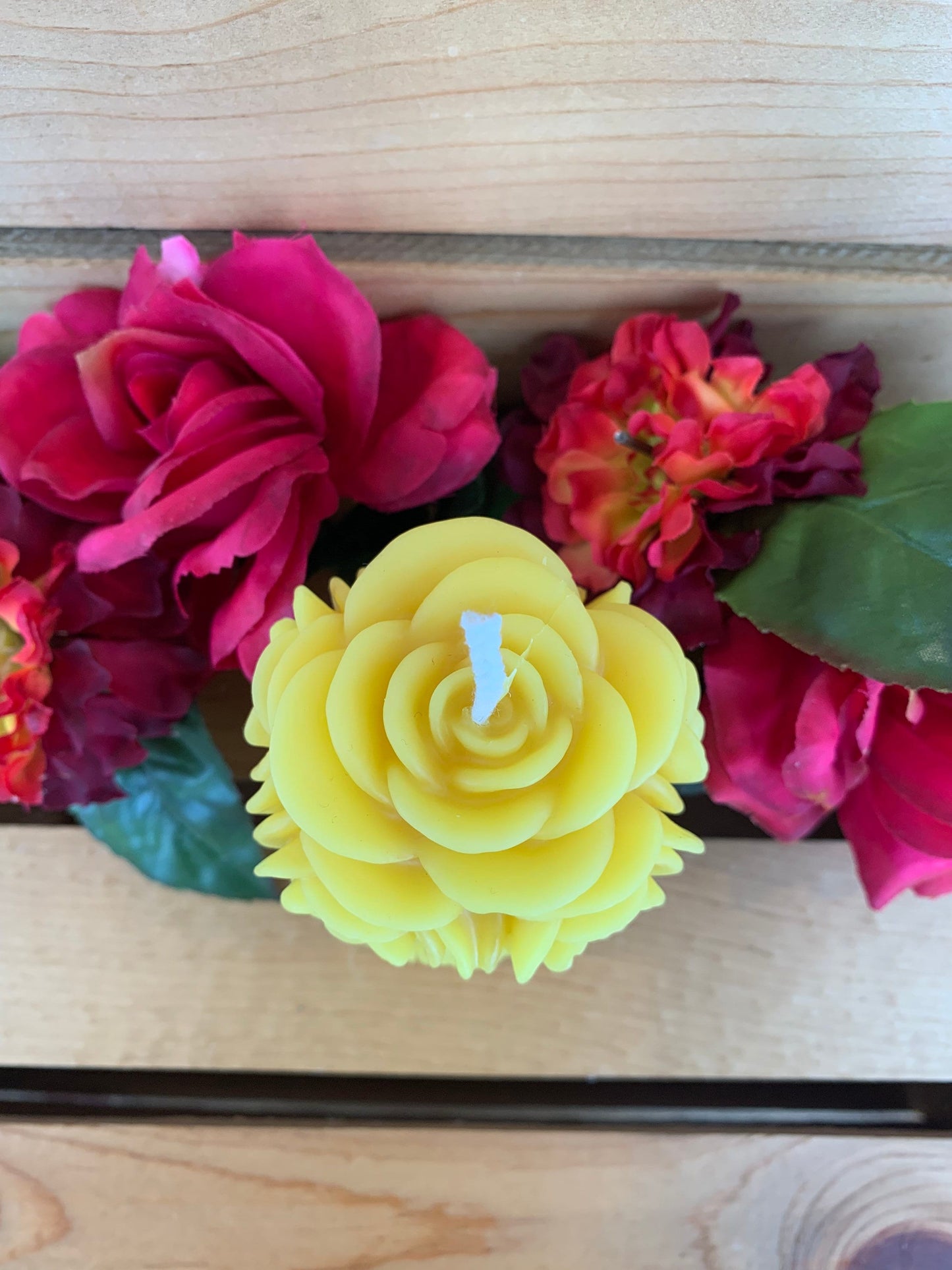 Rose Candle- Beeswax Rose Candle- Rose Pillar Candle