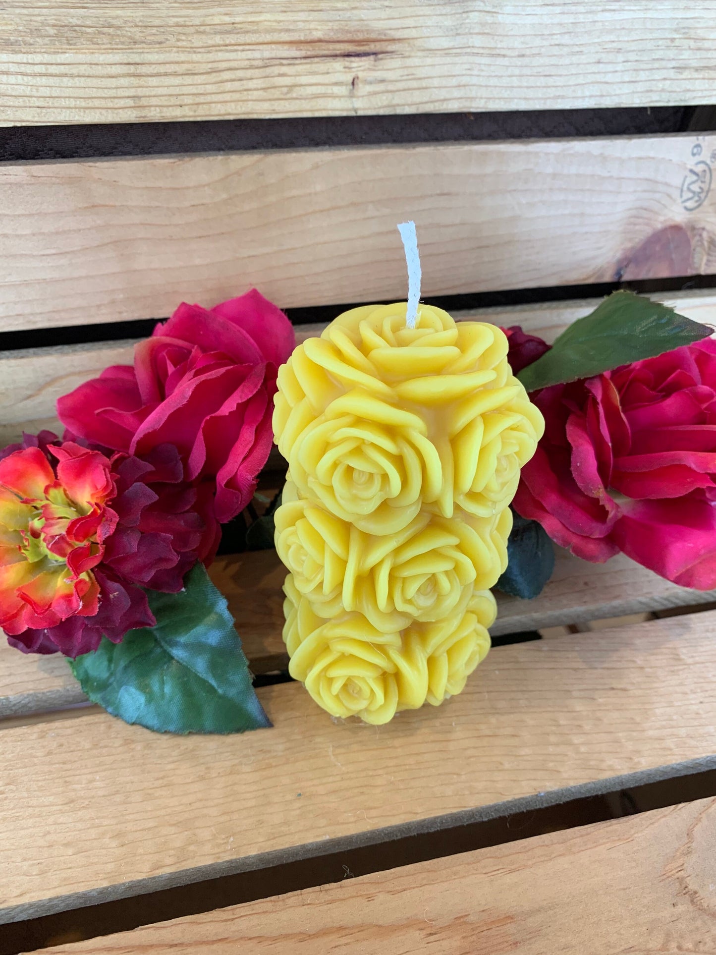 Rose Candle- Beeswax Rose Candle- Rose Pillar Candle