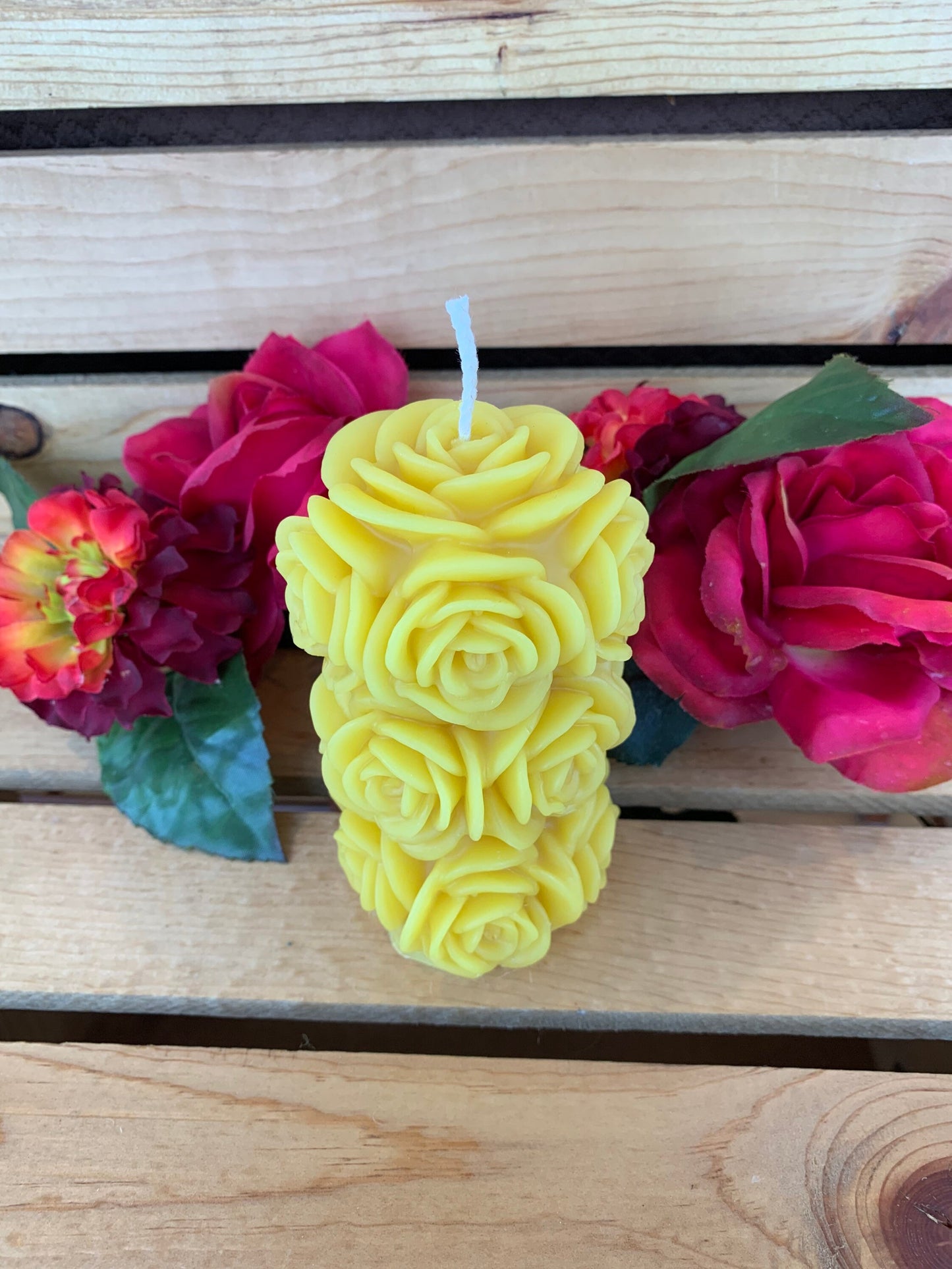 Rose Candle- Beeswax Rose Candle- Rose Pillar Candle