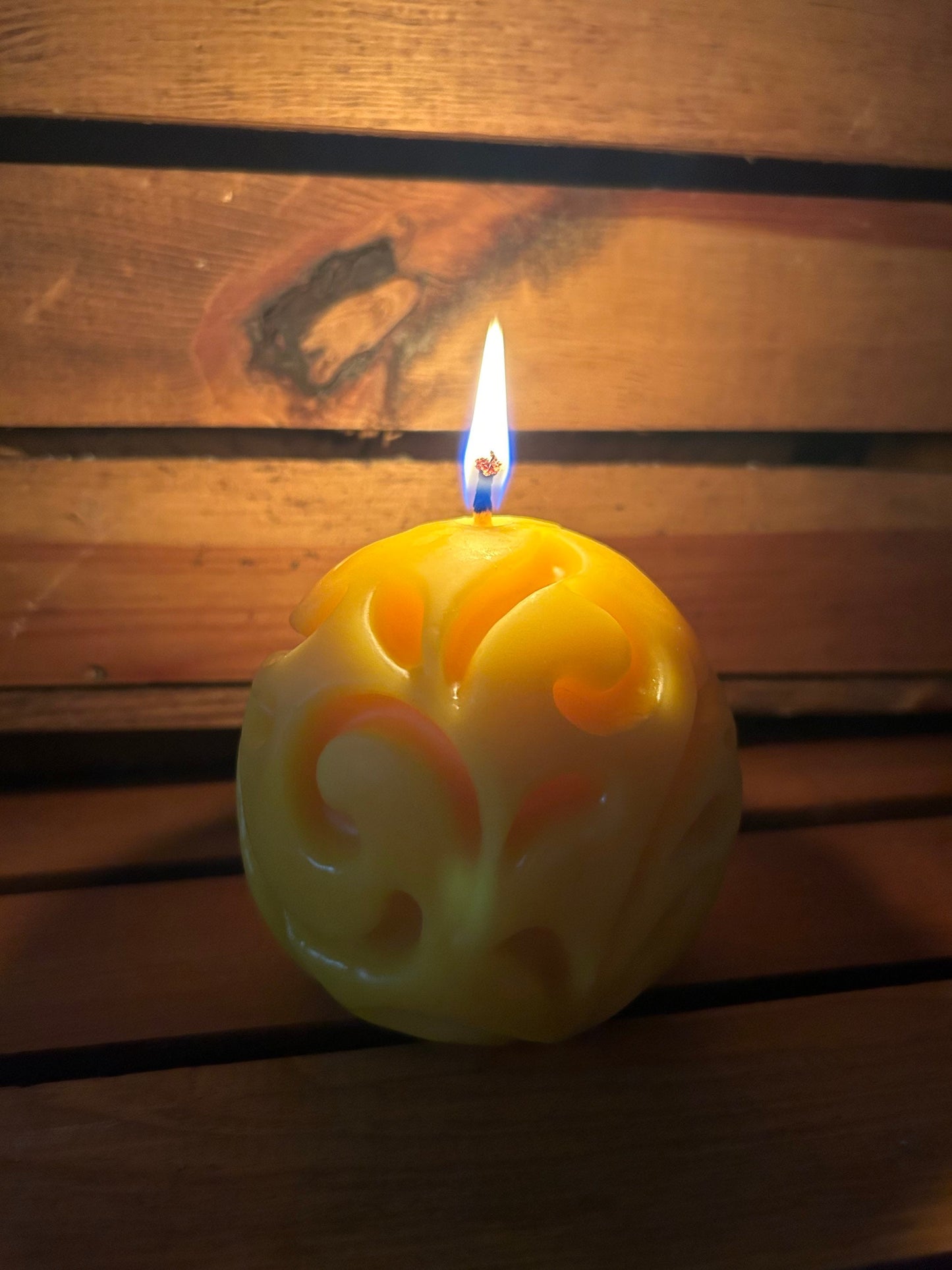 Round Swirled Pillar Beeswax Candle- 3” wide by 2.75” tall