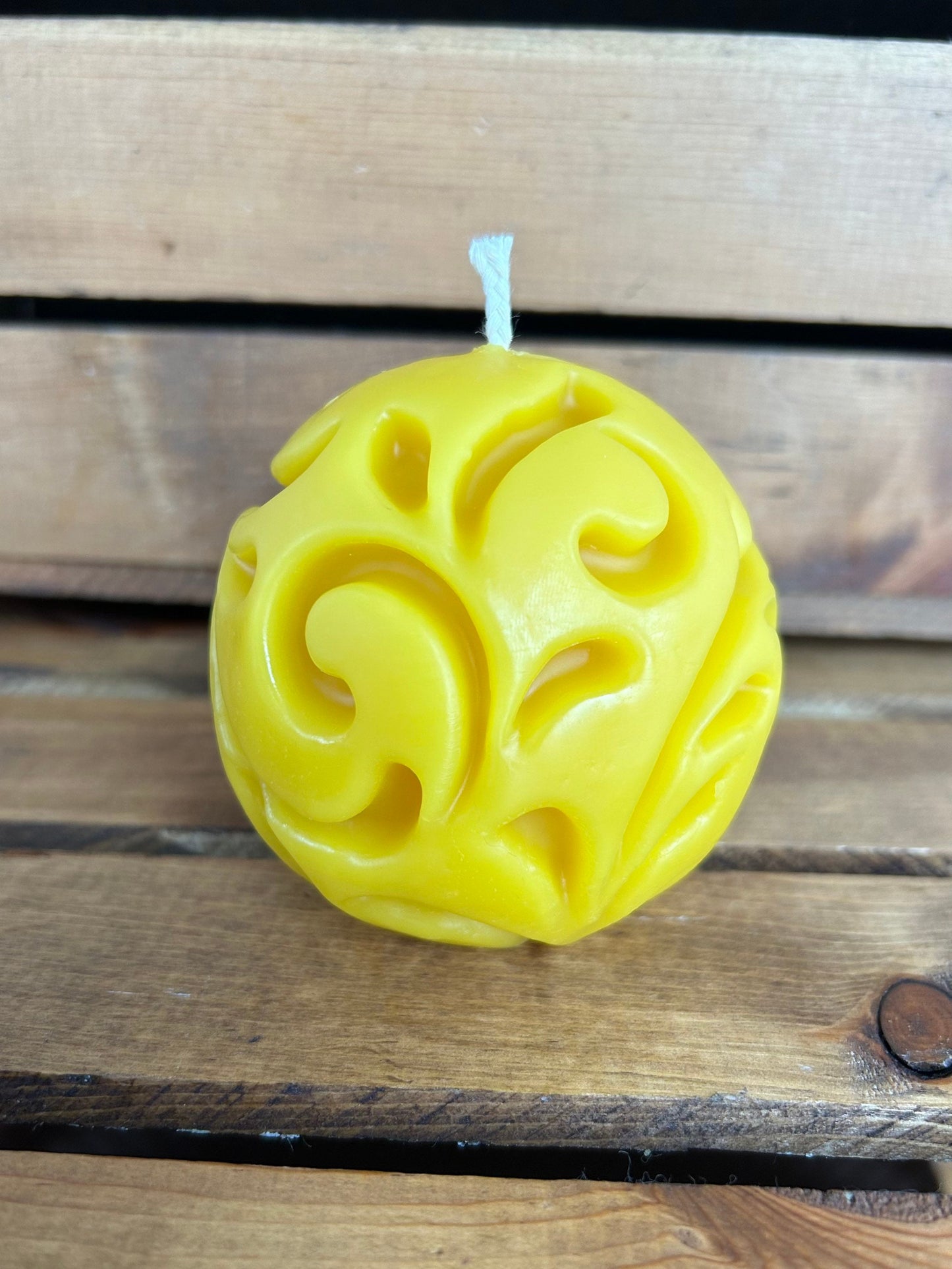 Round Swirled Pillar Beeswax Candle- 3” wide by 2.75” tall