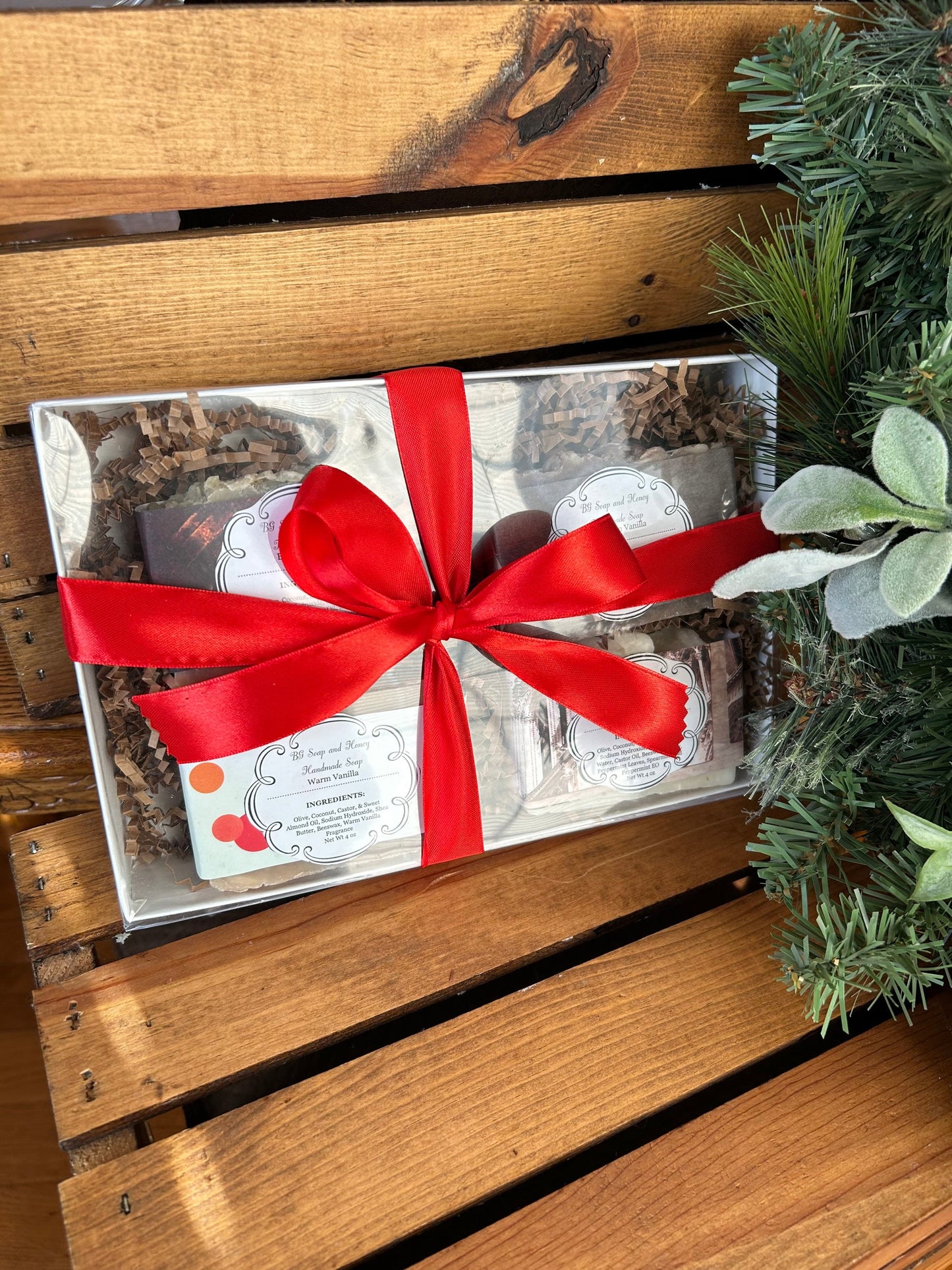 Soap Sampler Gift Package- Evergreen Pine- Double Mint- Cinnamon Vanilla, Warm Vanilla