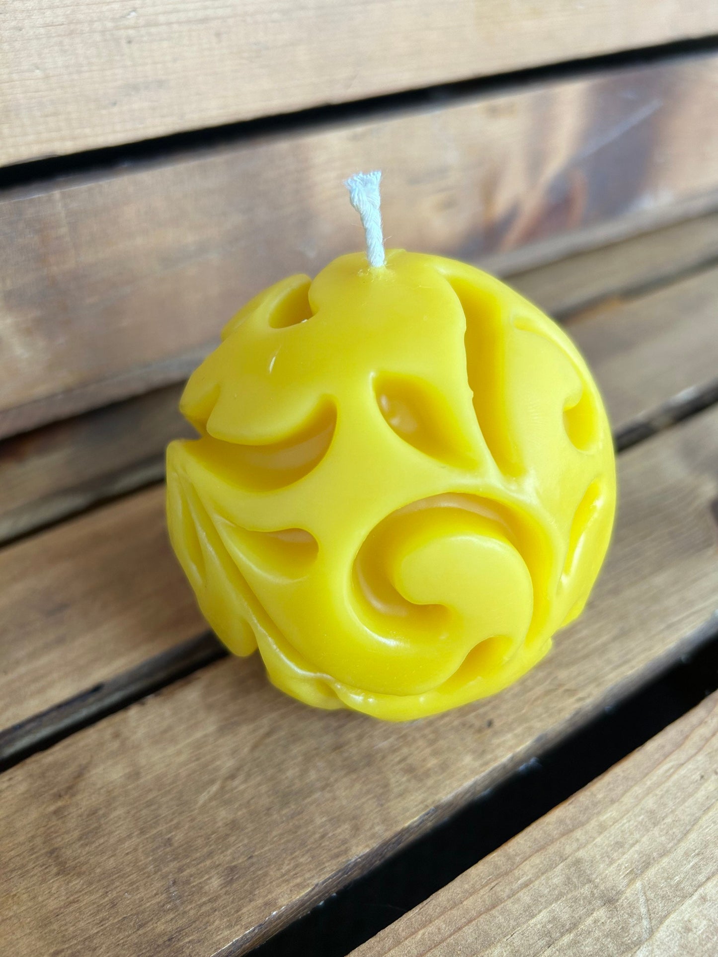 Round Swirled Pillar Beeswax Candle- 3” wide by 2.75” tall