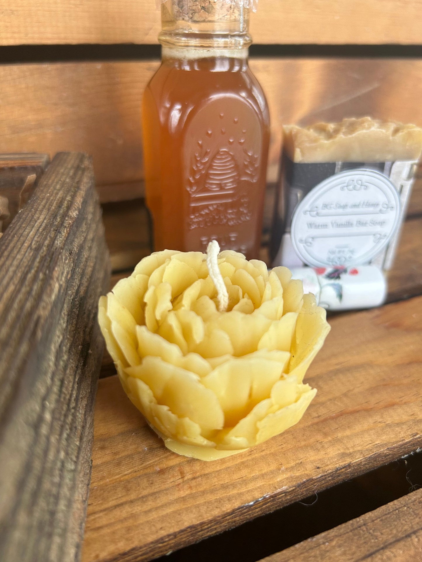 Gift Box Set | 4oz Raw Wildflower Honey Muth | 1.7oz Peony Beeswax Candle | Warm Vanilla Mini Soap | Beeswax Lip Balm