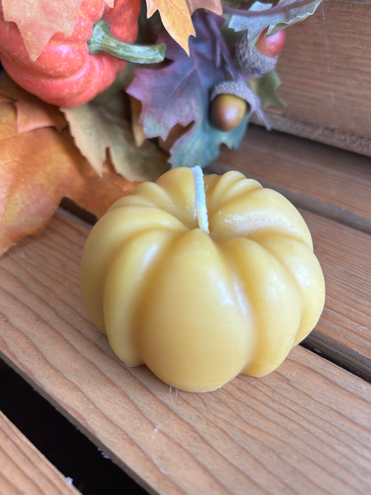 Small Beeswax Pumpkin Candle - 2.5” wide x 1.75” tall