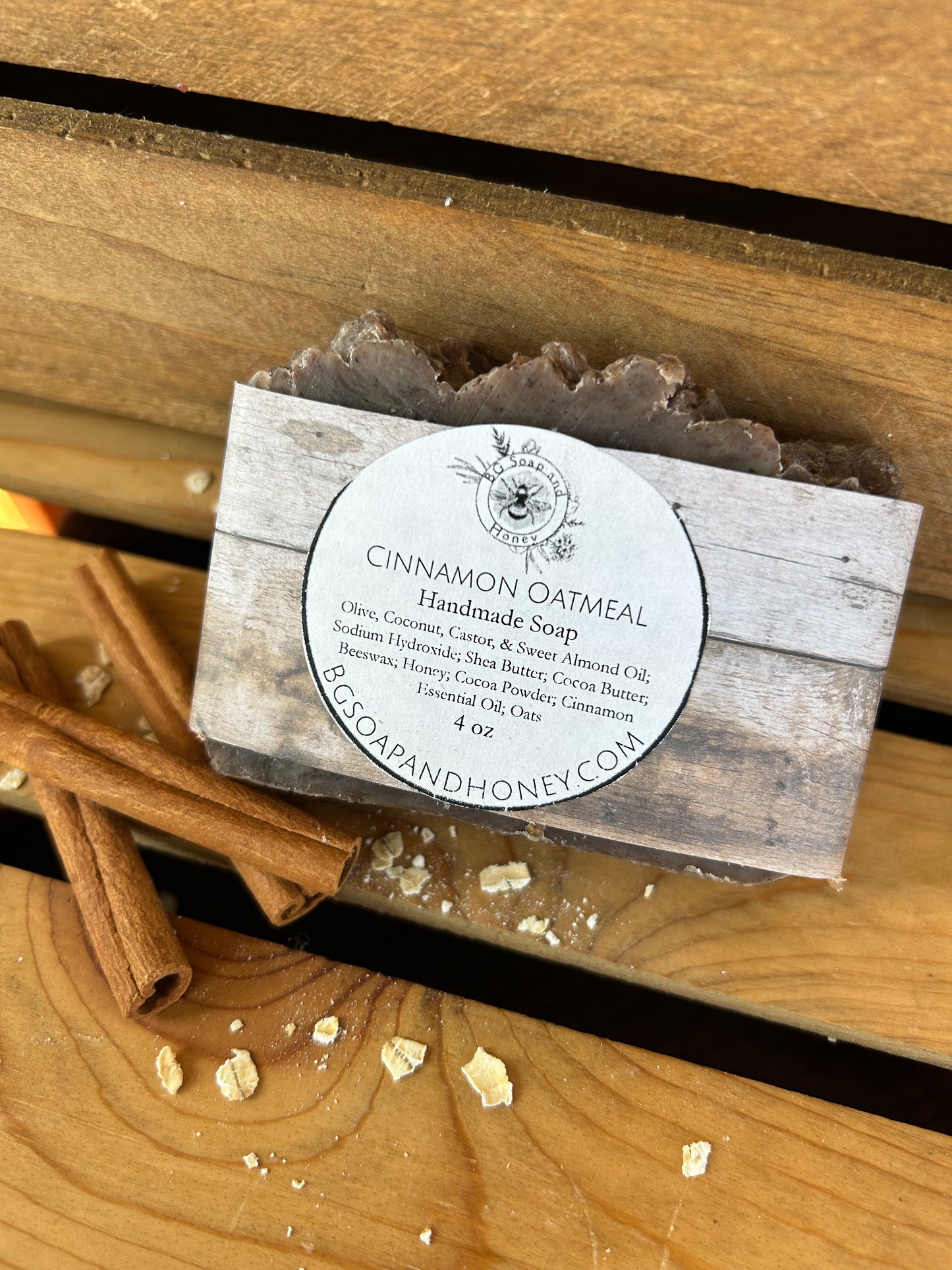 Cinnamon Oatmeal Bar Soap- Cinnamon Oatmeal Soap- made with honey and beeswax- Palm Free Soap