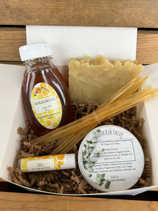 Get Well Box- Feel Better Package- Get Well Soon Box- Honey- Peppermint Eucalyptus Soap- Lemon Honey Sticks- Vapor Rub Salve- Honey Lip Balm