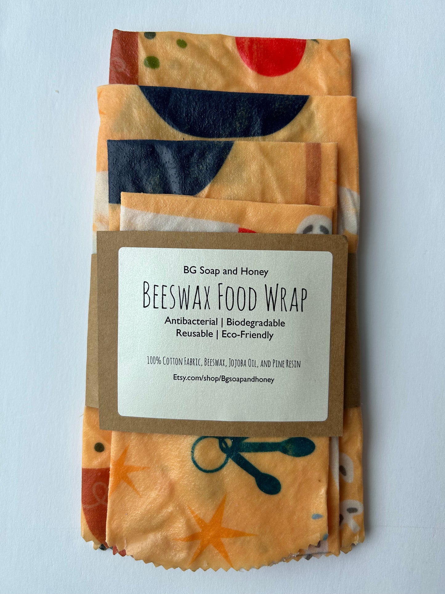 Beeswax Food Wrap Set of 4 - 6 patterns to choose from- Reusable Food Wraps - Food Storage - Green Living - Eco Friendly Kitchen