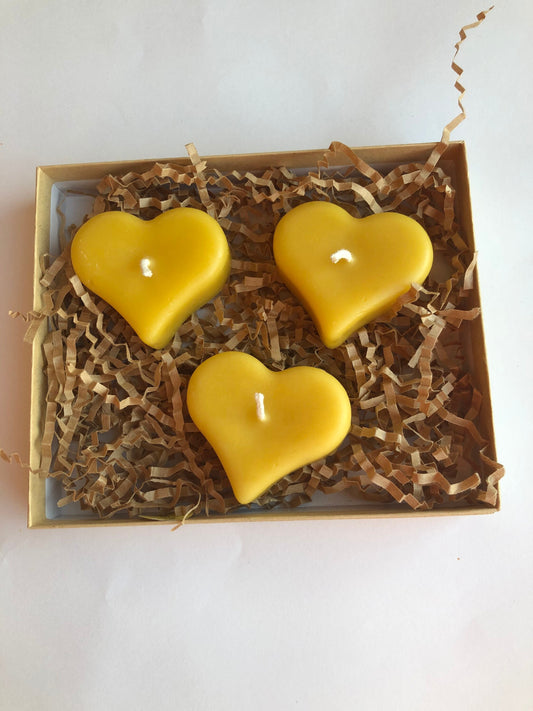 Beeswax Candles-Set of 3- Floating Hearts- Valentin's Day Gift