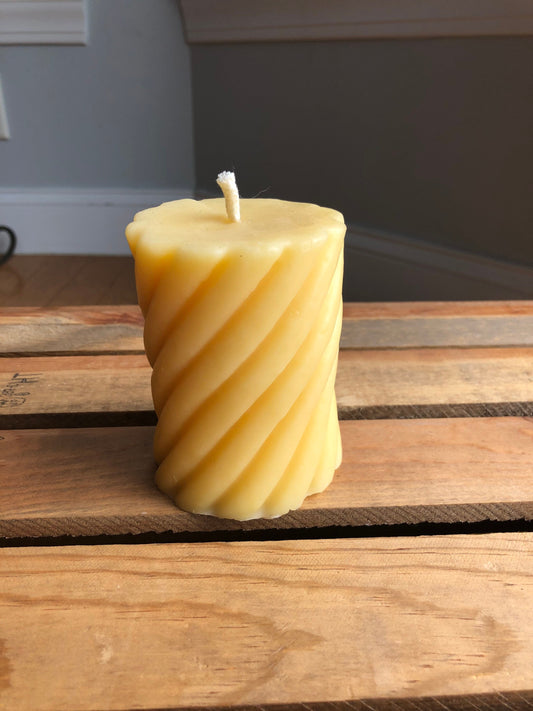 Beeswax Candle- Pillar Candle- Swirled Beeswax Pillar Candle