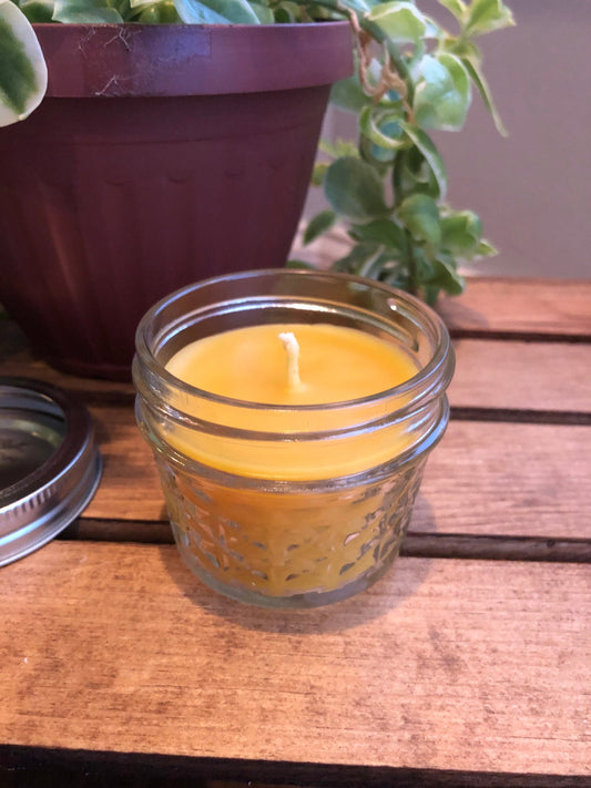 Mason Jar Candle- 4oz Beeswax Candle- Beeswax Container Candle