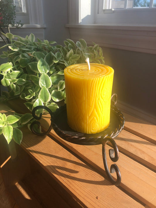 Wood Grain Pillar Candle- Beeswax Pillar Candle- 3”x 4” tall