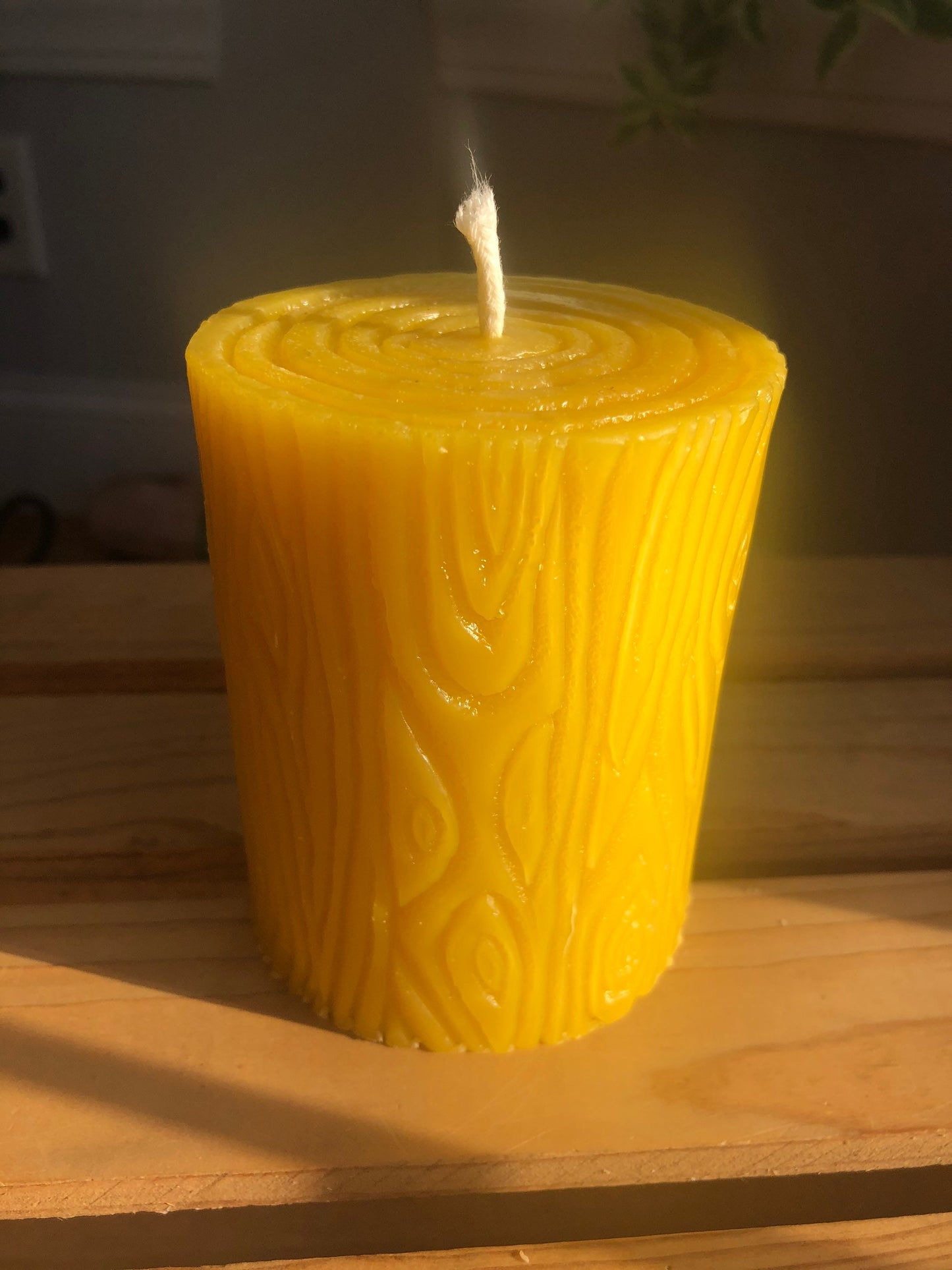 Wood Grain Pillar Candle- Beeswax Pillar Candle- 3”x 4” tall