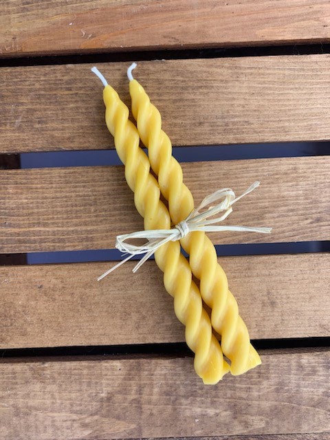 Spiral Taper Beeswax Candle- Set of 2 Beeswax Candles- Twisted Taper Beeswax Candle- 7.25” Swirled Taper Candle