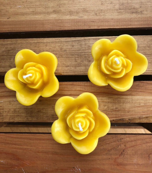 Rose Beeswax Floating Candle- Set of 3- Flower Candles