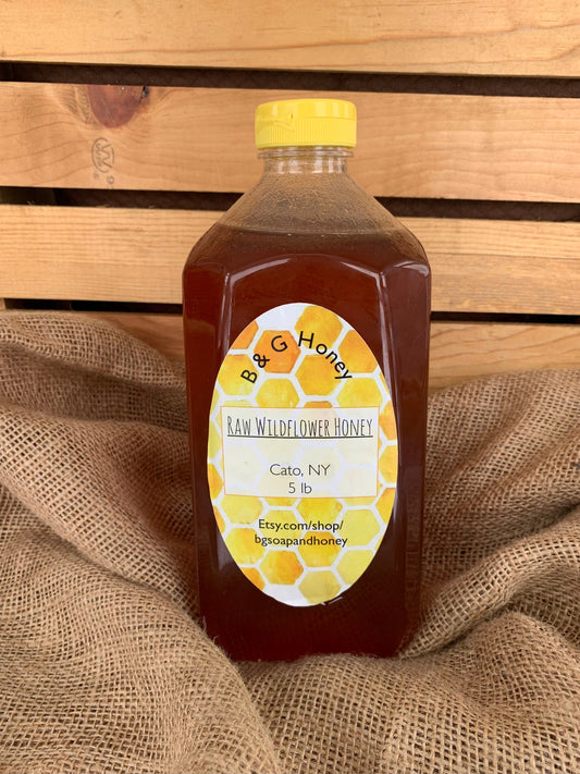 5lb Raw Wildflower Honey- Raw Honey- 5lb jug