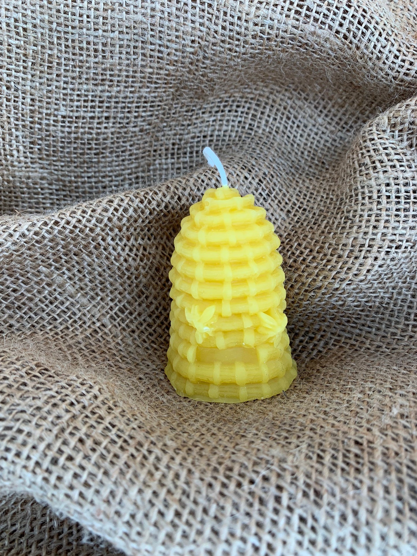 Beehive- Beeswax Candle- Hive shaped with bees