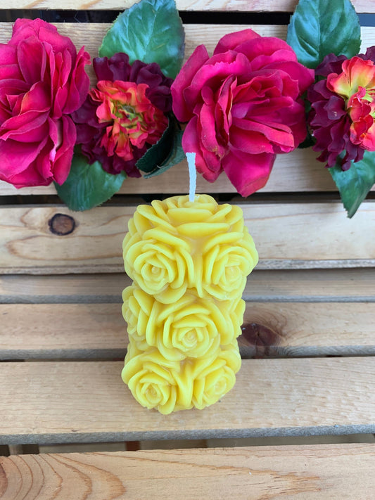 Rose Candle- Beeswax Rose Candle- Rose Pillar Candle