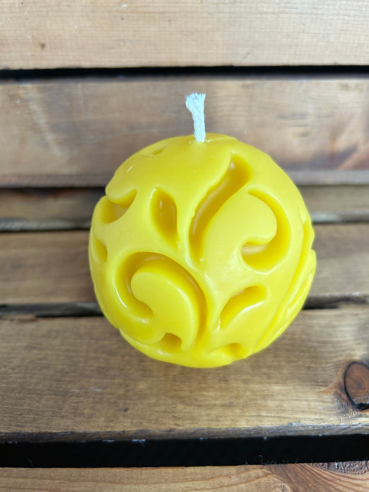 Round Swirled Pillar Beeswax Candle- 3” wide by 2.75” tall